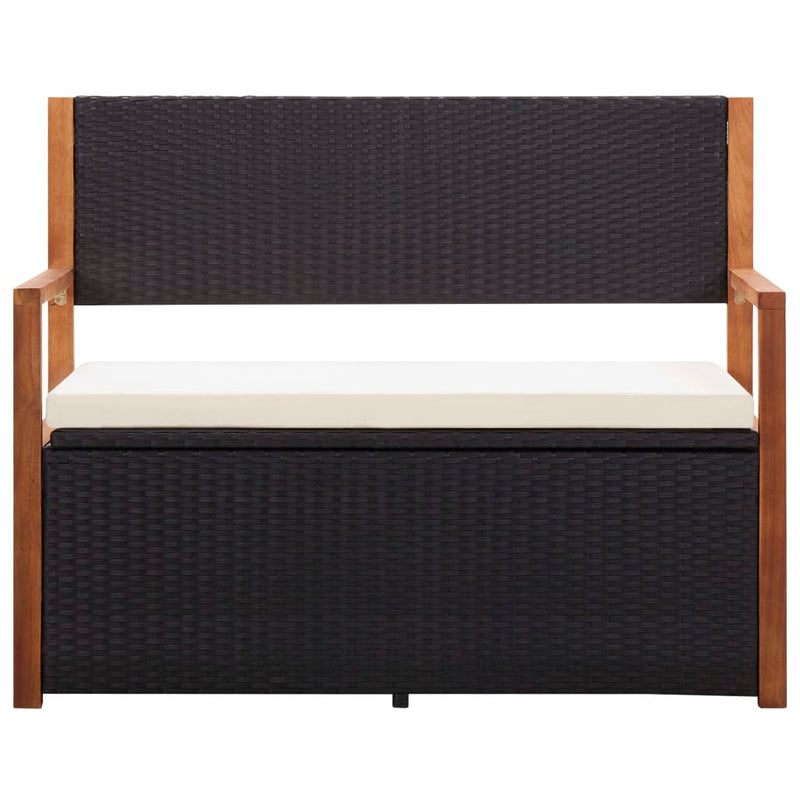 Storage Bench 115 cm Poly Rattan and Solid Acacia Wood Black