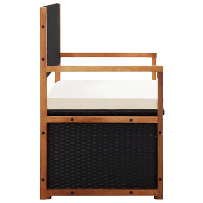 Storage Bench 115 cm Poly Rattan and Solid Acacia Wood Black