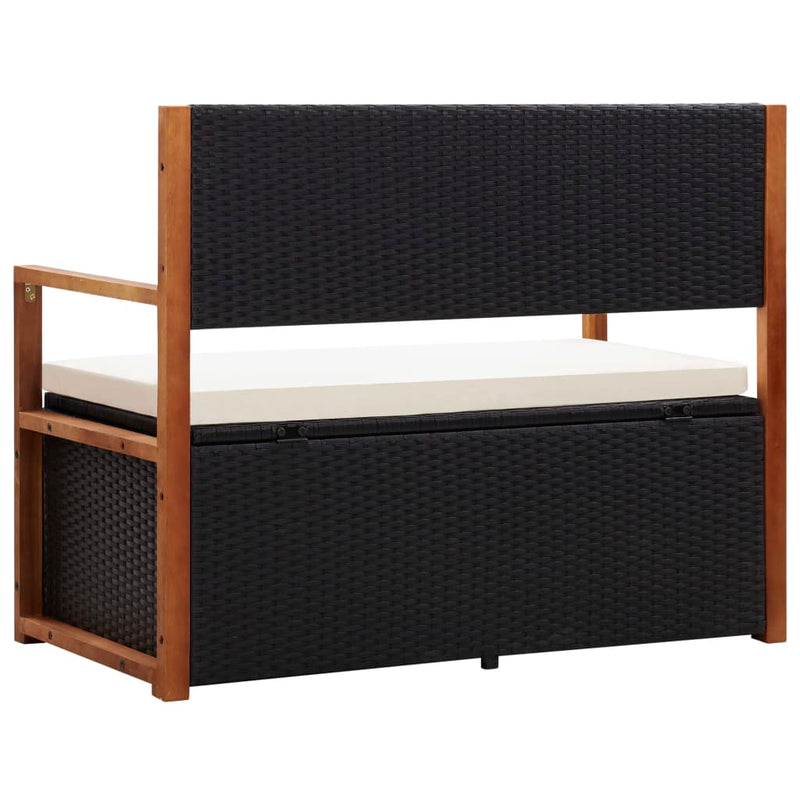 Storage Bench 115 cm Poly Rattan and Solid Acacia Wood Black