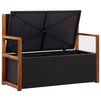 Storage Bench 115 cm Poly Rattan and Solid Acacia Wood Black