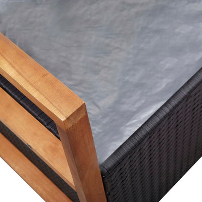 Storage Bench 115 cm Poly Rattan and Solid Acacia Wood Black