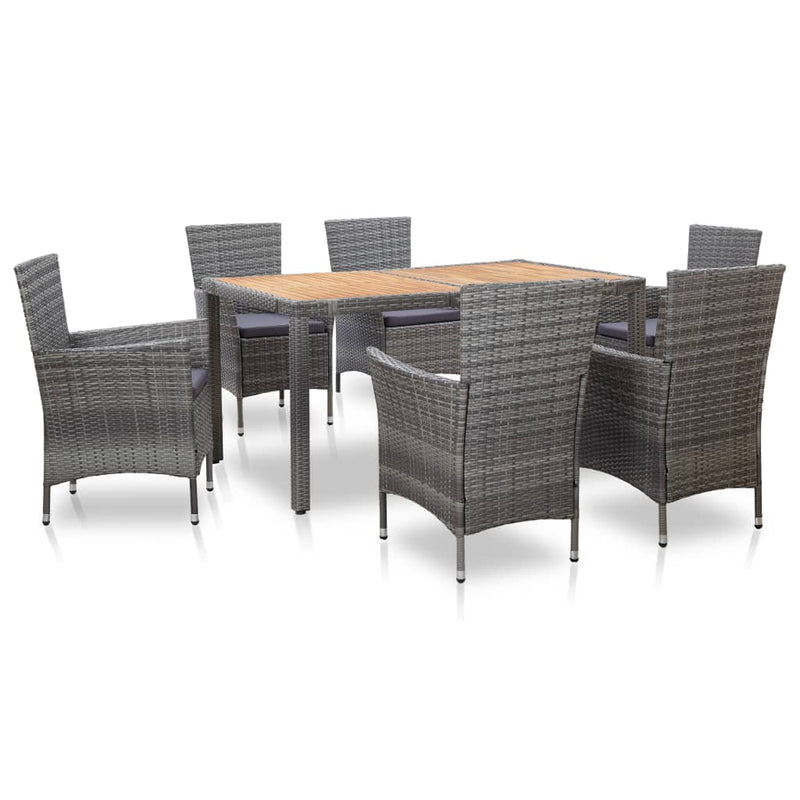 7 Piece Outdoor Dining Set with Cushions Poly Rattan Grey