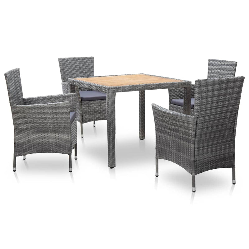 5 Piece Outdoor Dining Set with Cushions Poly Rattan Grey