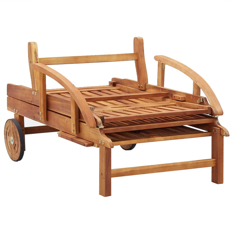 Sun Lounger with Cushion Solid Acacia Wood