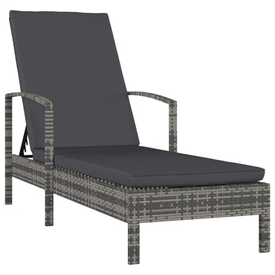 Sun Lounger with Armrests Poly Rattan Grey