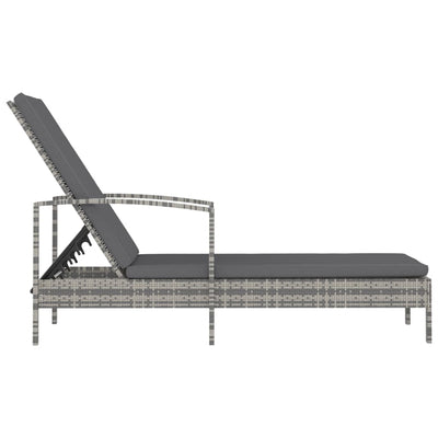 Sun Lounger with Armrests Poly Rattan Grey