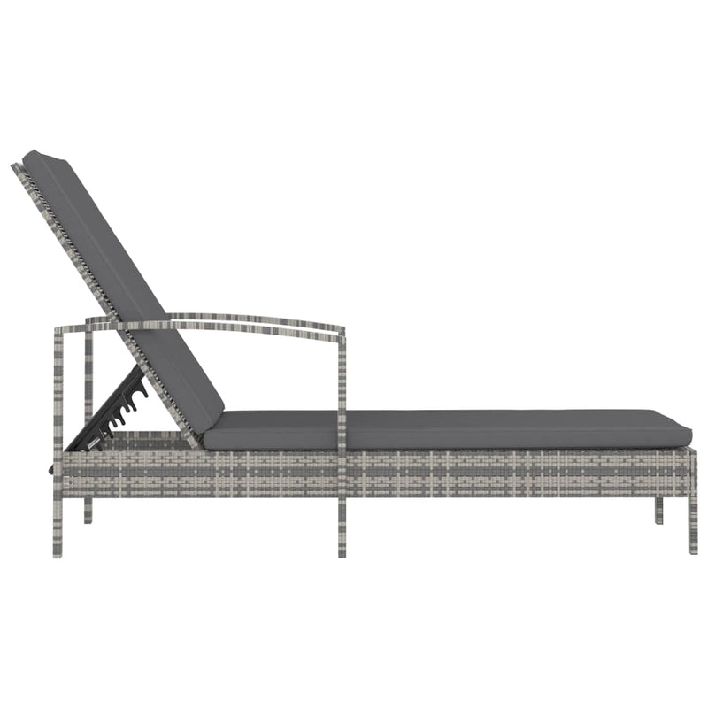 Sun Lounger with Armrests Poly Rattan Grey