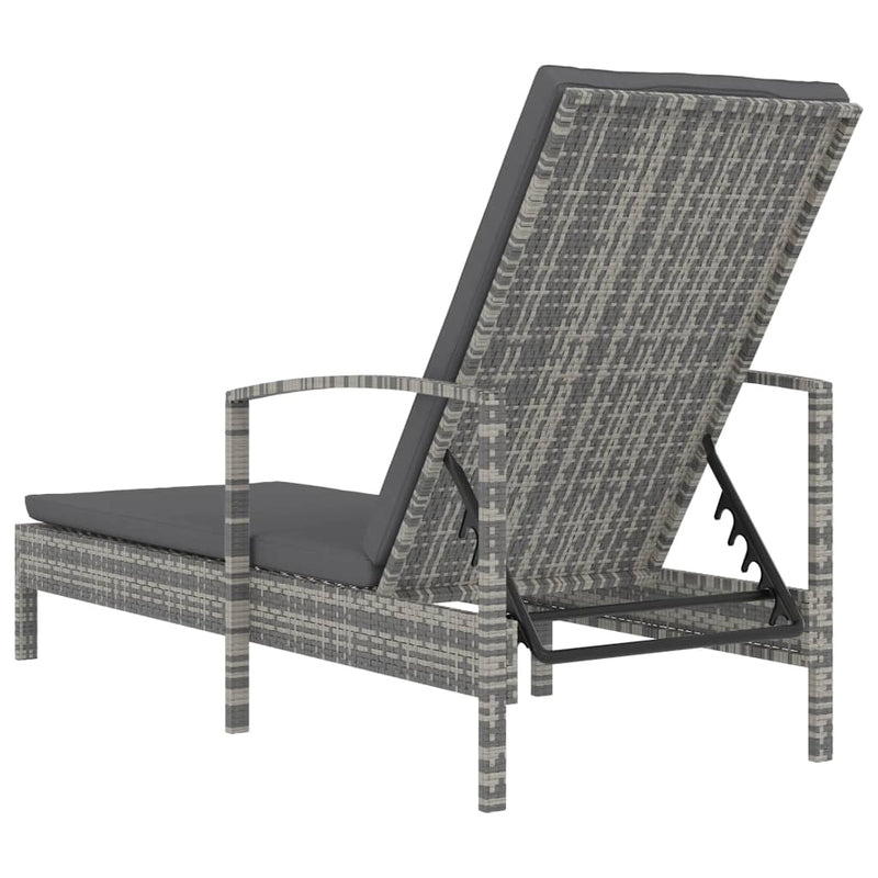 Sun Lounger with Armrests Poly Rattan Grey