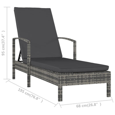 Sun Lounger with Armrests Poly Rattan Grey