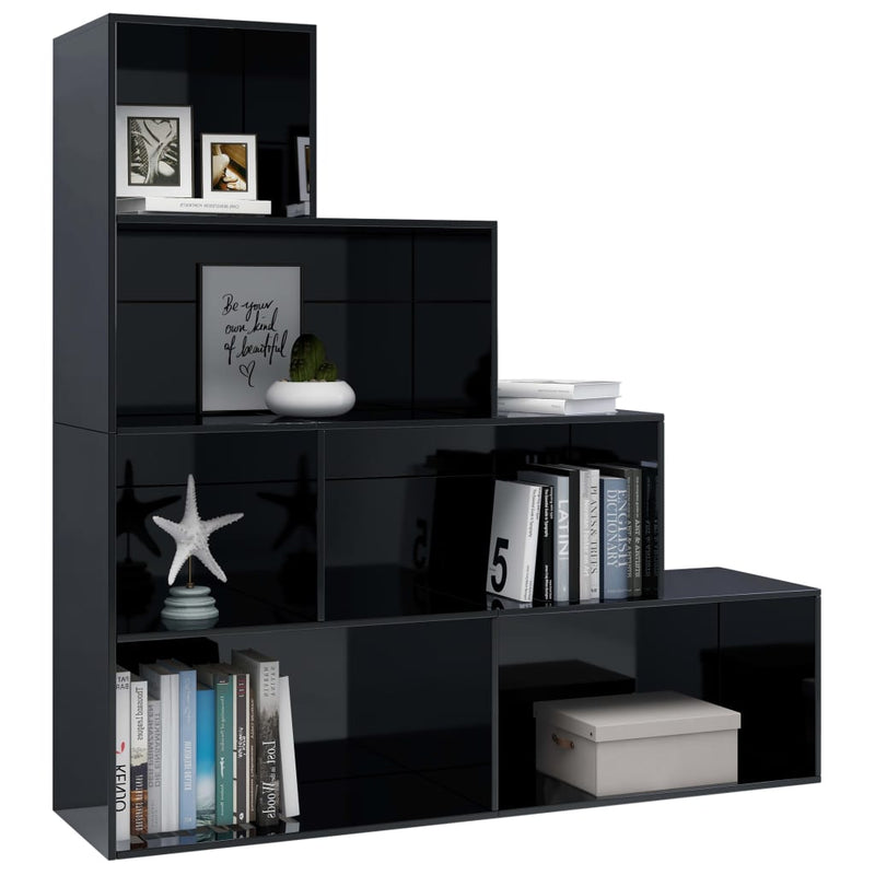 Book Cabinet/Room Divider High Gloss Black 155x24x160 cm Engineered Wood