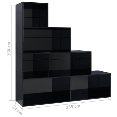 Book Cabinet/Room Divider High Gloss Black 155x24x160 cm Engineered Wood