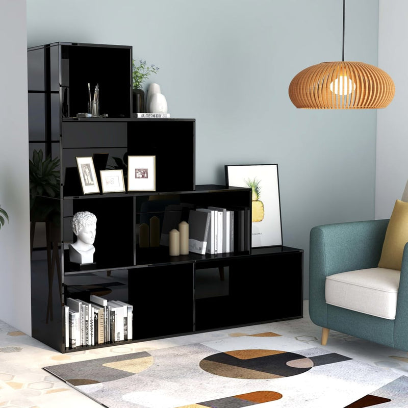 Book Cabinet/Room Divider High Gloss Black 155x24x160 cm Engineered Wood