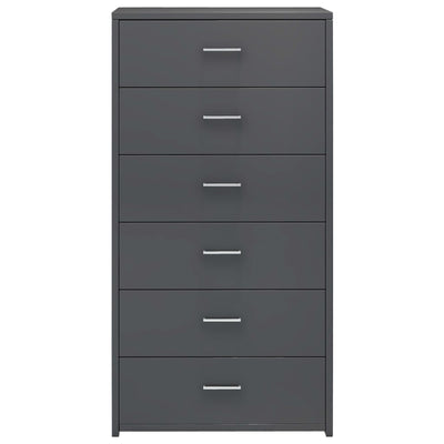 Sideboard with 6 Drawers High Gloss Grey 50x34x96 cm Engineered Wood