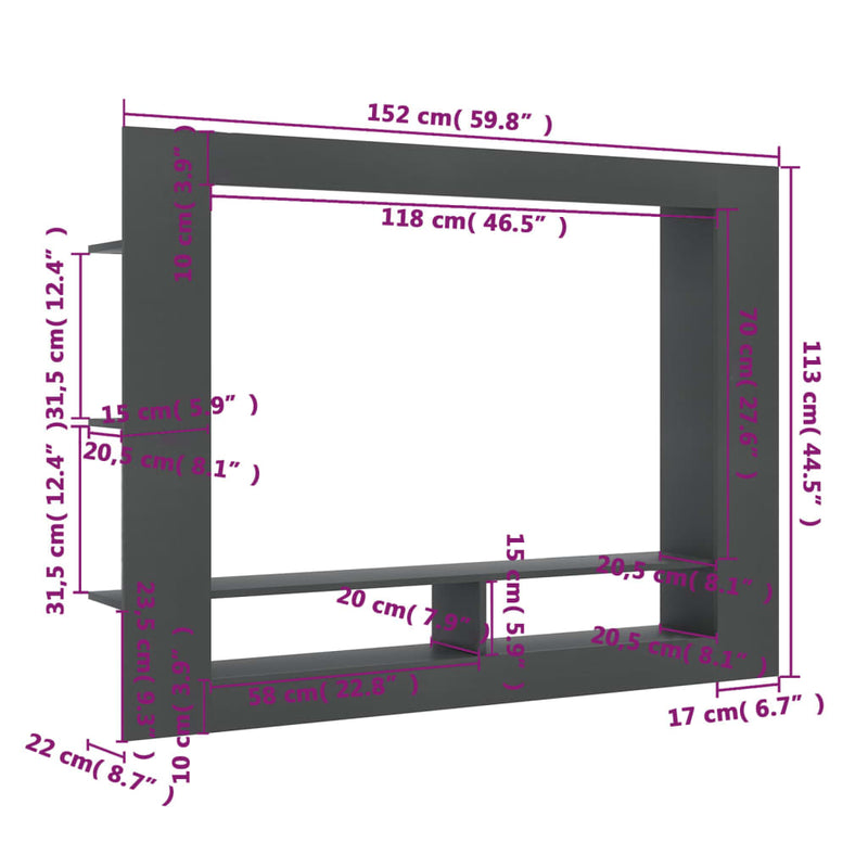 TV Cabinet Grey 152x22x113 cm Engineered Wood