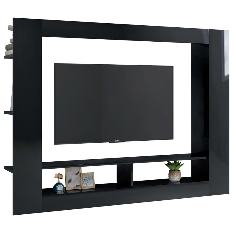 TV Cabinet High Gloss Black 152x22x113 cm Engineered Wood