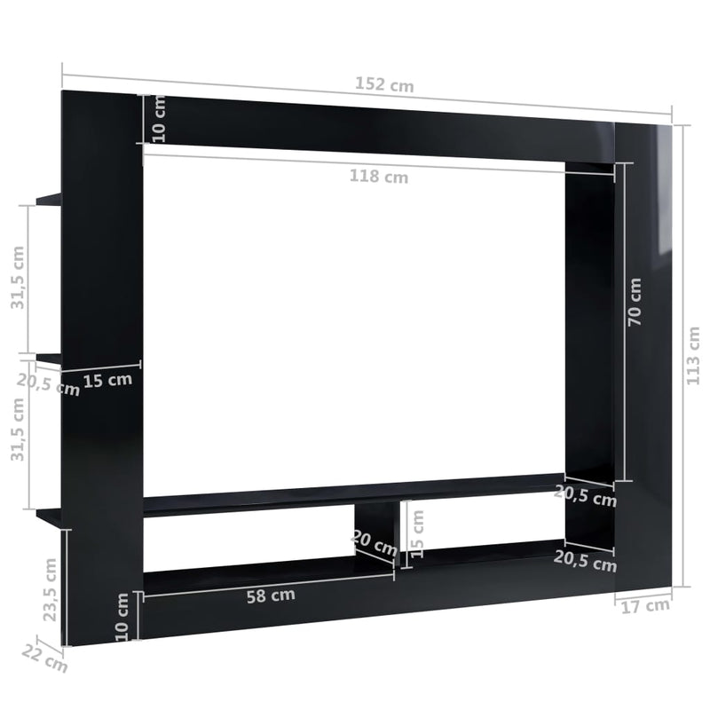 TV Cabinet High Gloss Black 152x22x113 cm Engineered Wood