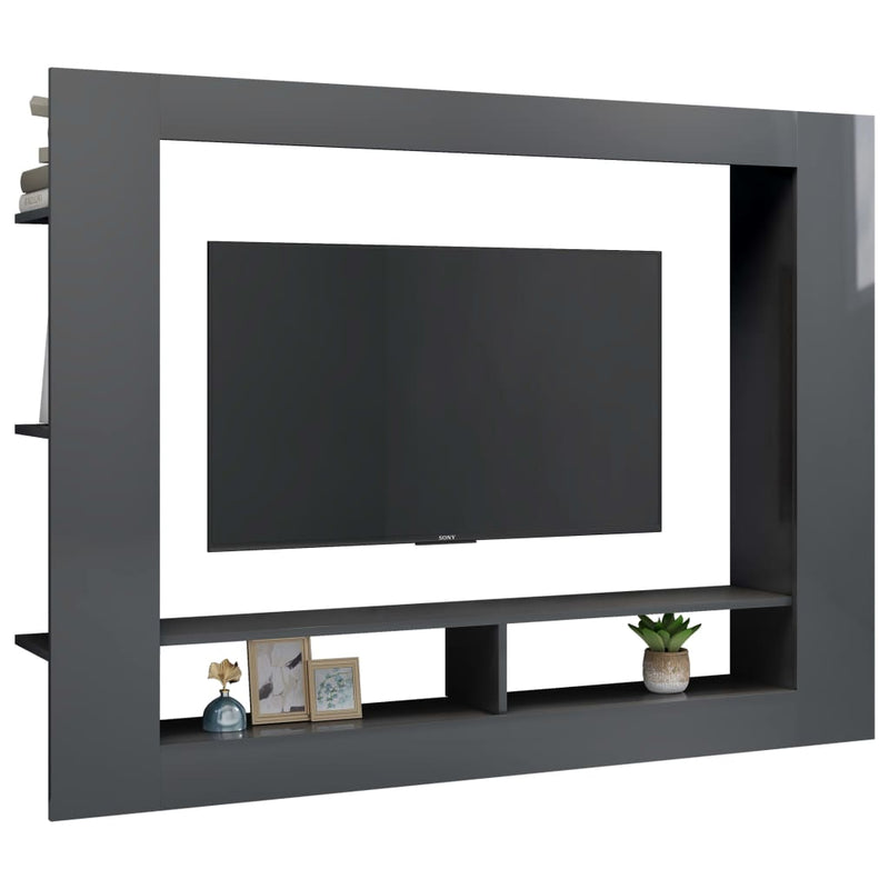 TV Cabinet High Gloss Grey 152x22x113 cm Engineered Wood