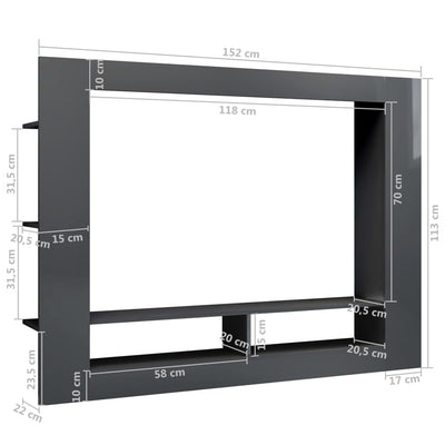 TV Cabinet High Gloss Grey 152x22x113 cm Engineered Wood