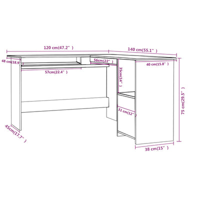 L-Shaped Corner Desk Sonoma Oak 120x140x75 cm Engineered Wood