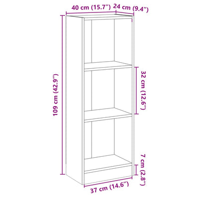 3-Tier Book Cabinet High Gloss Grey 40x24x109 cm Engineered Wood