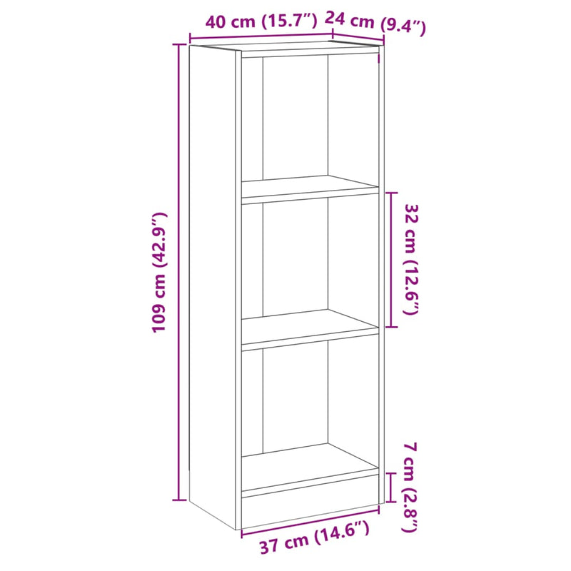 3-Tier Book Cabinet High Gloss Grey 40x24x109 cm Engineered Wood