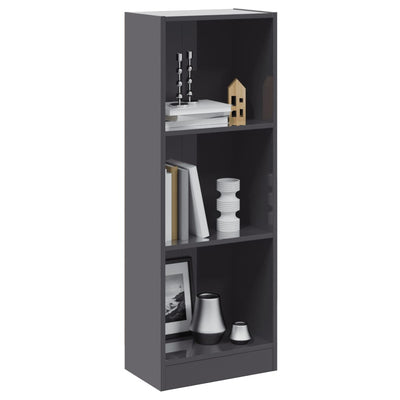 3-Tier Book Cabinet High Gloss Grey 40x24x109 cm Engineered Wood