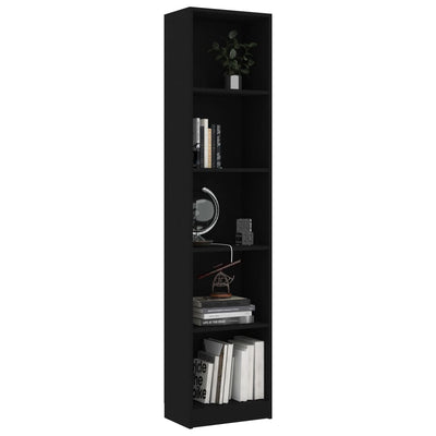 5-Tier Book Cabinet Black 40x24x175 cm Engineered Wood