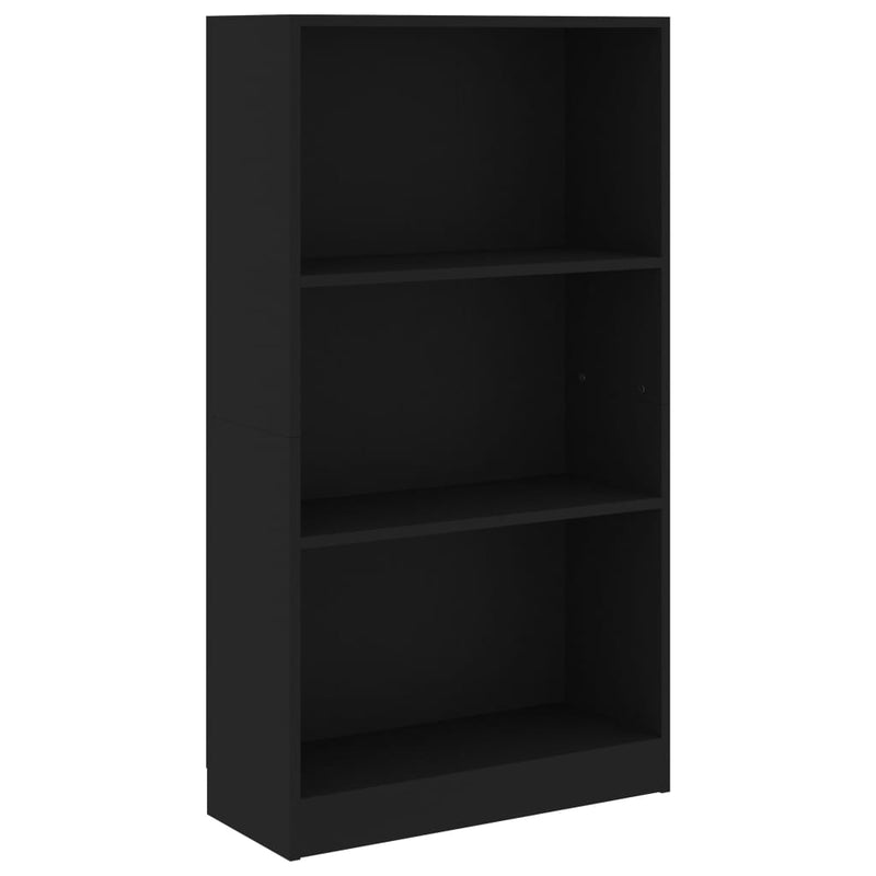 3-Tier Book Cabinet Black 60x24x109 cm Engineered Wood