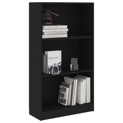 3-Tier Book Cabinet Black 60x24x109 cm Engineered Wood