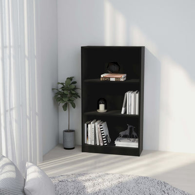 3-Tier Book Cabinet Black 60x24x109 cm Engineered Wood