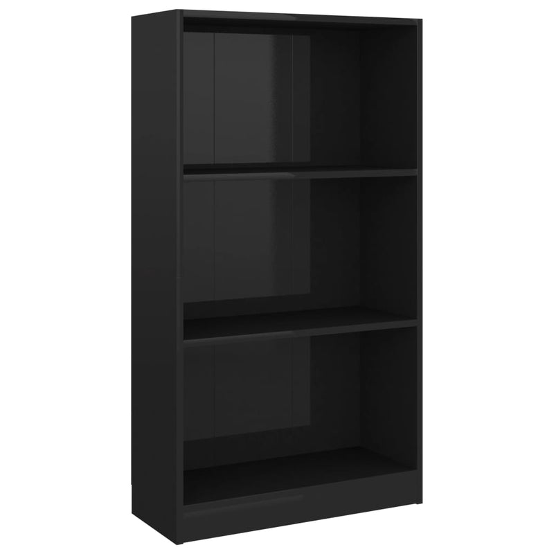 3-Tier Book Cabinet High Gloss Black 60x24x109 Engineered Wood