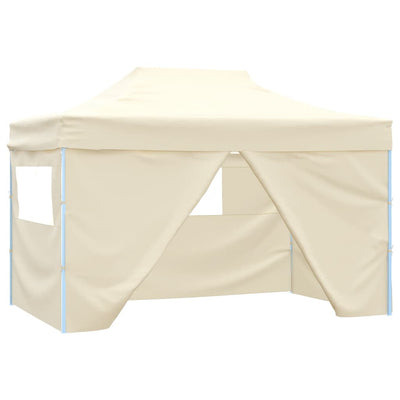 Professional Folding Party Tent with 4 Sidewalls 3x4 m Steel Cream