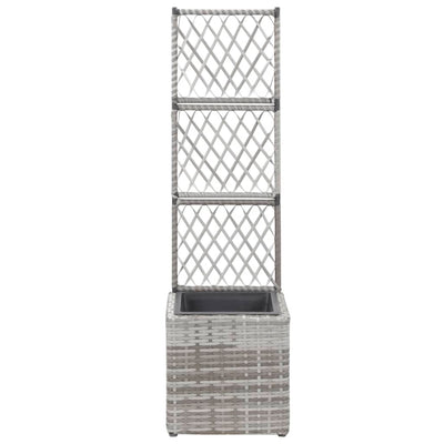 Trellis Raised Bed with 1 Pot 30x30x107 cm Poly Rattan Grey