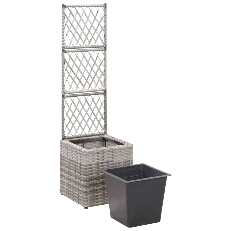 Trellis Raised Bed with 1 Pot 30x30x107 cm Poly Rattan Grey