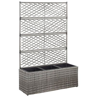 Trellis Raised Bed with 3 Pots 83x30x130 cm Poly Rattan Grey