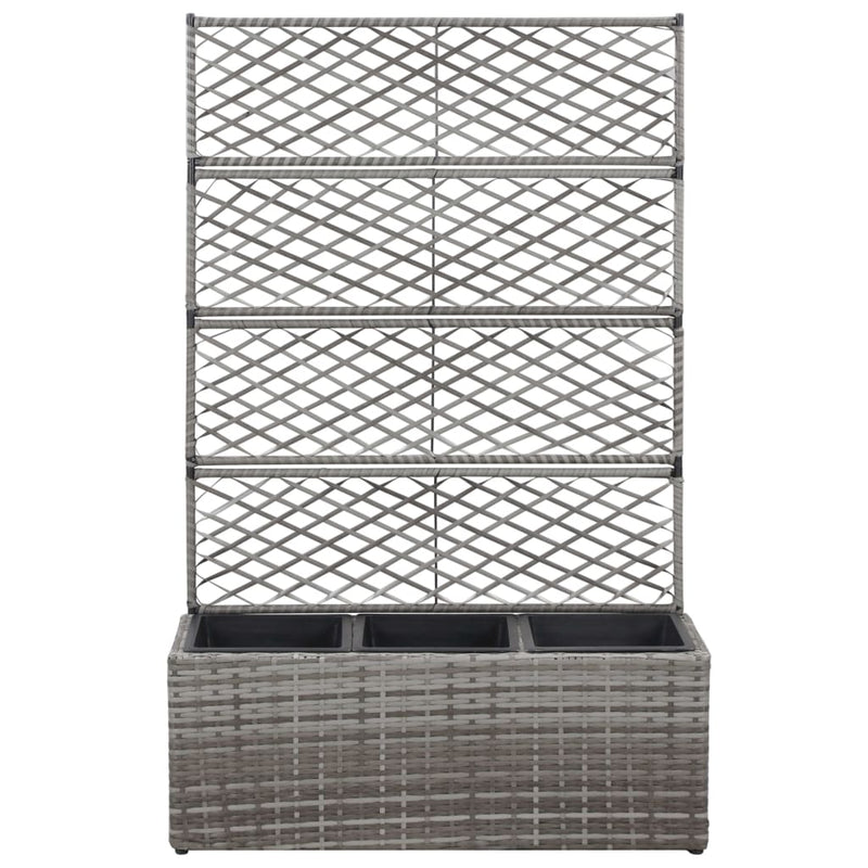 Trellis Raised Bed with 3 Pots 83x30x130 cm Poly Rattan Grey