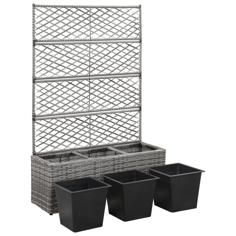 Trellis Raised Bed with 3 Pots 83x30x130 cm Poly Rattan Grey