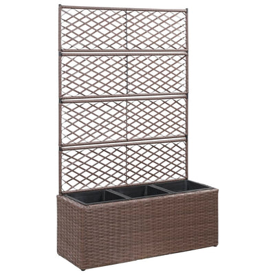 Trellis Raised Bed with 3 Pots 83x30x130 cm Poly Rattan Brown