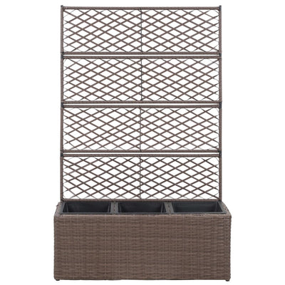 Trellis Raised Bed with 3 Pots 83x30x130 cm Poly Rattan Brown