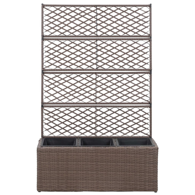 Trellis Raised Bed with 3 Pots 83x30x130 cm Poly Rattan Brown