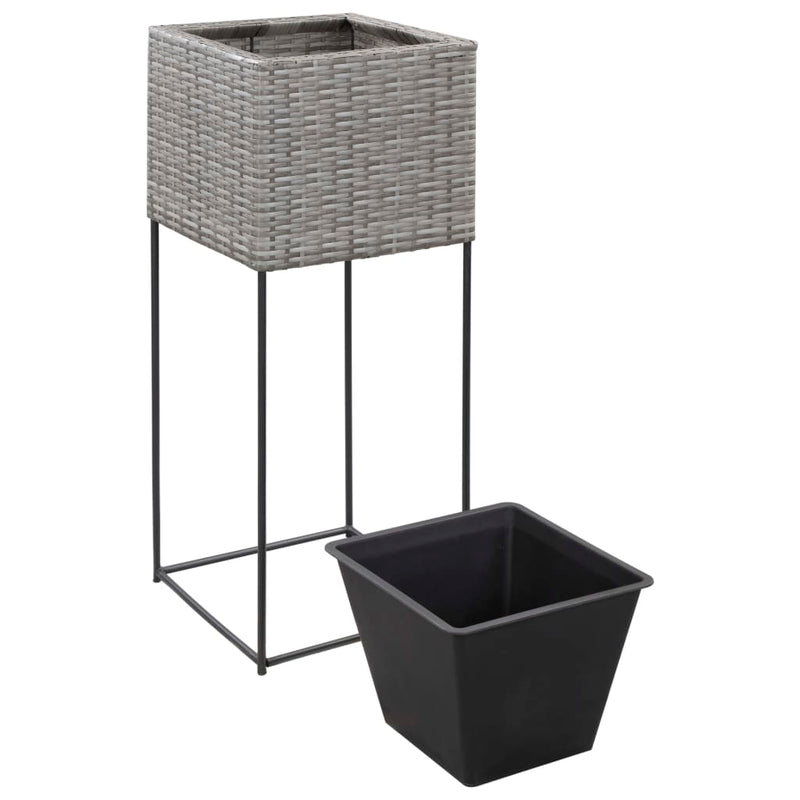 Garden Raised Beds 3 pcs Poly Rattan Grey