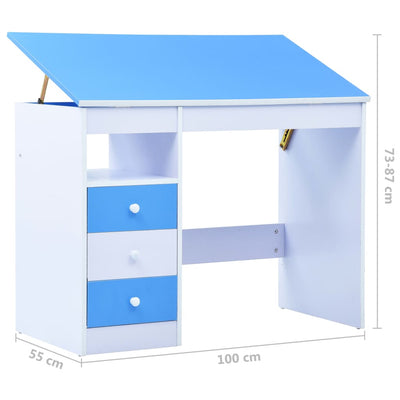 Children Drawing Study Desk Tiltable Blue and White