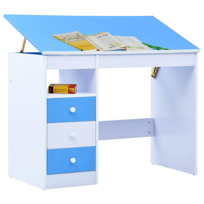 Children Drawing Study Desk Tiltable Blue and White