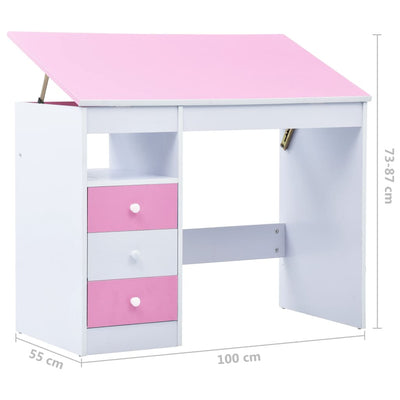 Children Drawing Study Desk Tiltable Pink and White