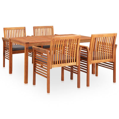 5 Piece Outdoor Dining Set with Cushions Solid Wood Acacia