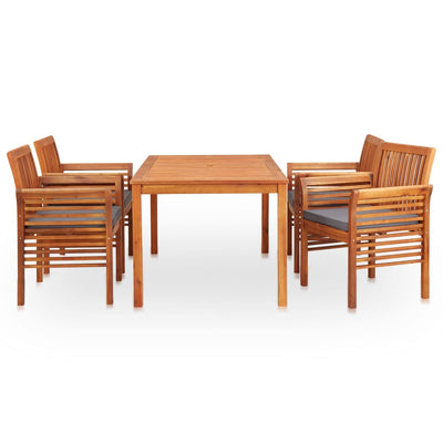 5 Piece Outdoor Dining Set with Cushions Solid Wood Acacia