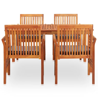 5 Piece Outdoor Dining Set with Cushions Solid Wood Acacia