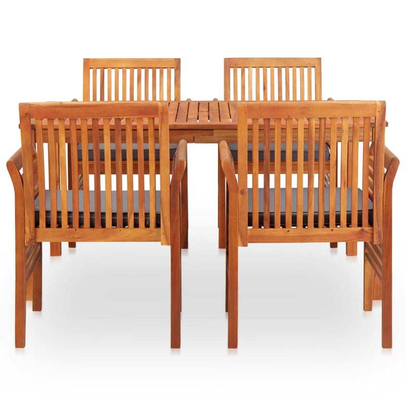 5 Piece Outdoor Dining Set with Cushions Solid Wood Acacia