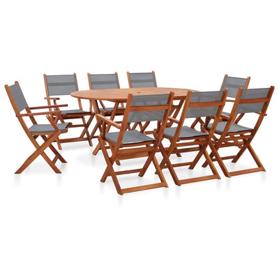 9 Piece Outdoor Dining Set Grey Solid Eucalyptus Wood and Textilene