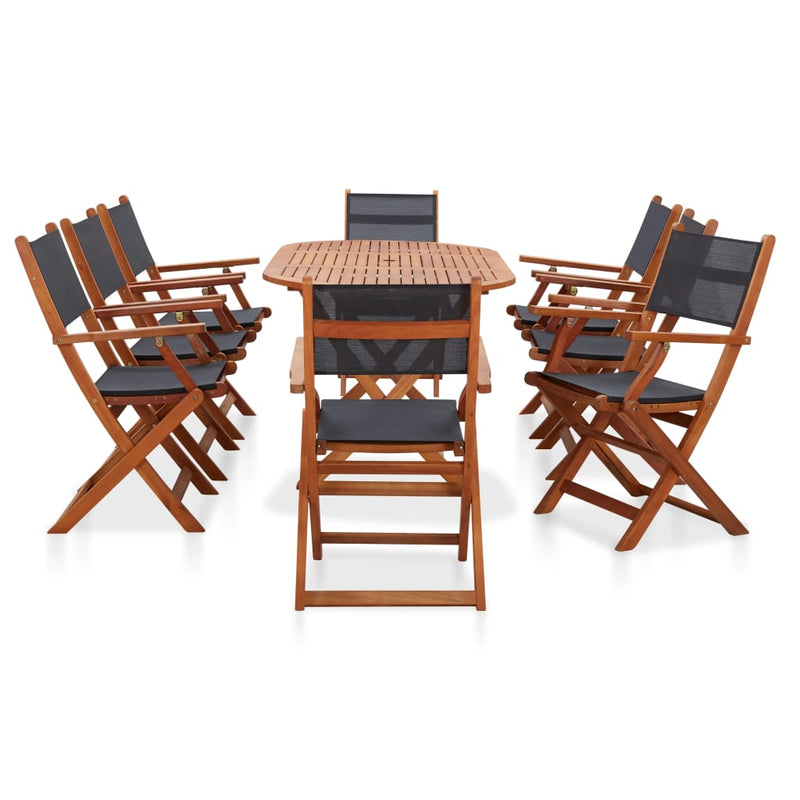 9 Piece Outdoor Dining Set Solid Eucalyptus Wood and Textilene